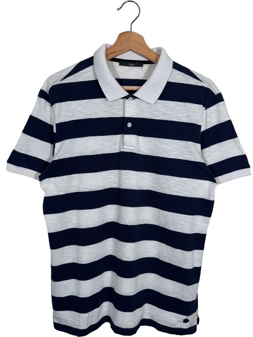 Z Zegna 100% Cotton Striped Short Sleeve Polo Shirt men's size Large